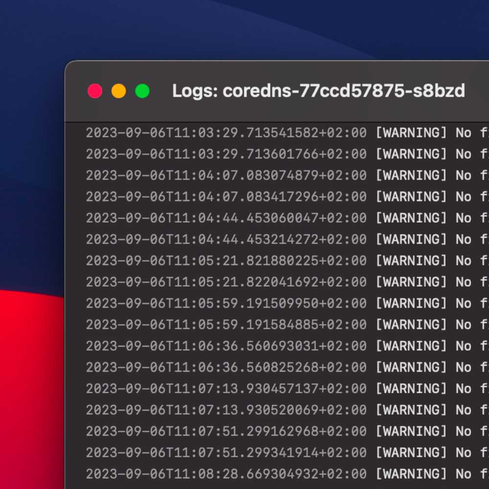 A macOS window showing Kubernetes logs