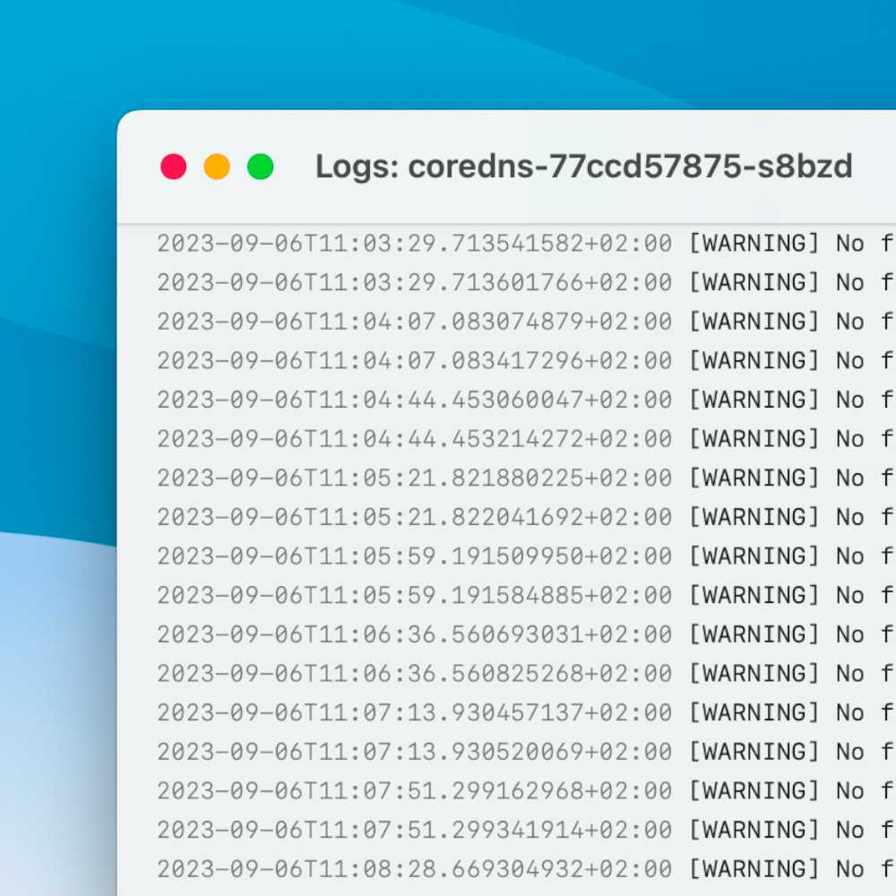 A macOS window showing Kubernetes logs